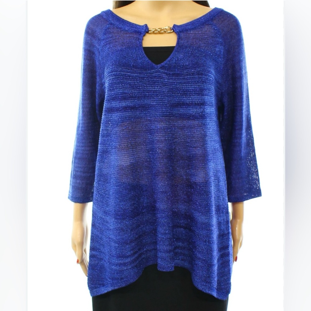 New INC International Concepts Women’s Metallic Tunic Top Chain Medium Blue